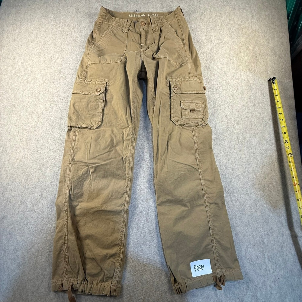 American Eagle Khaki Cargo Pants Tan Stretch Straight Leg Utility Womens 27x27